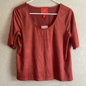 Chelsea & Violet rose colored shirt - 90% polyester and 10% spandex